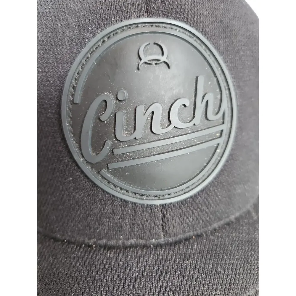 Cinch Flexfit Hat Black S/M Rubber Logo Patch Stretch Fit Western Rodeo Cap